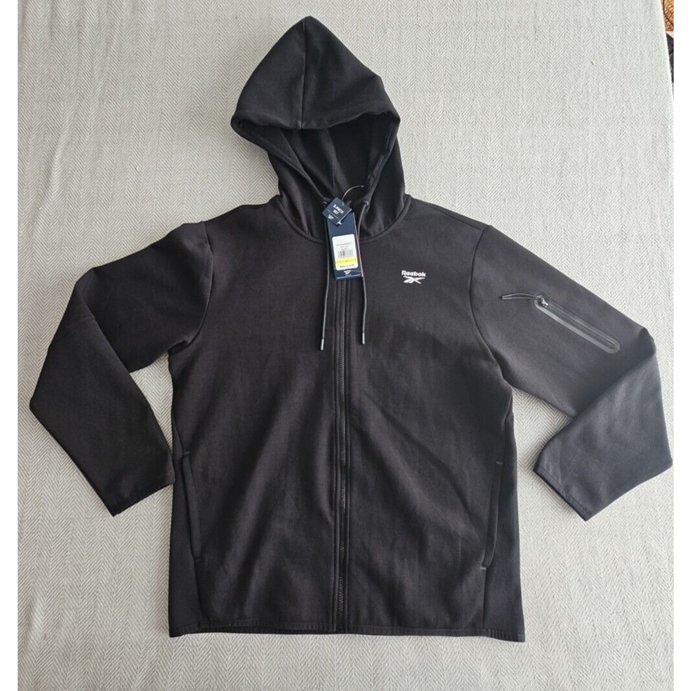 Reebok Full Zip Hoodie Men's Large‎ Black Long Sleeve Activewear Streetwear Y2K